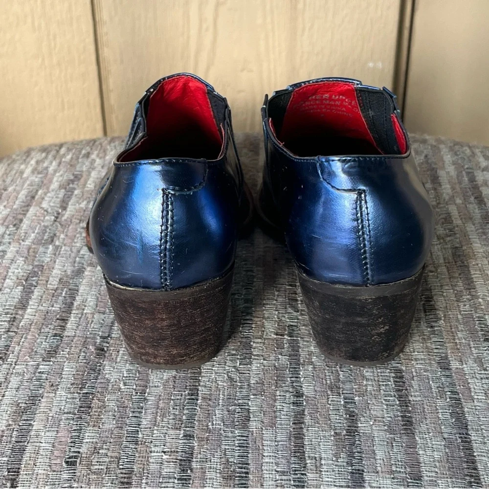 Jeffrey Campbell Frontier Ankle Boots Metallic Blue Leather Size 7